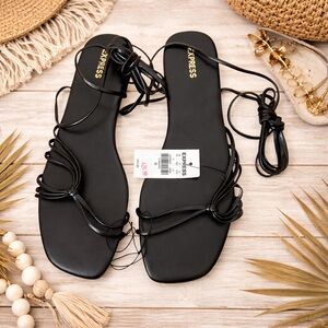Express Black Flat Wrap Tie Up Women’s Sandals Size 10